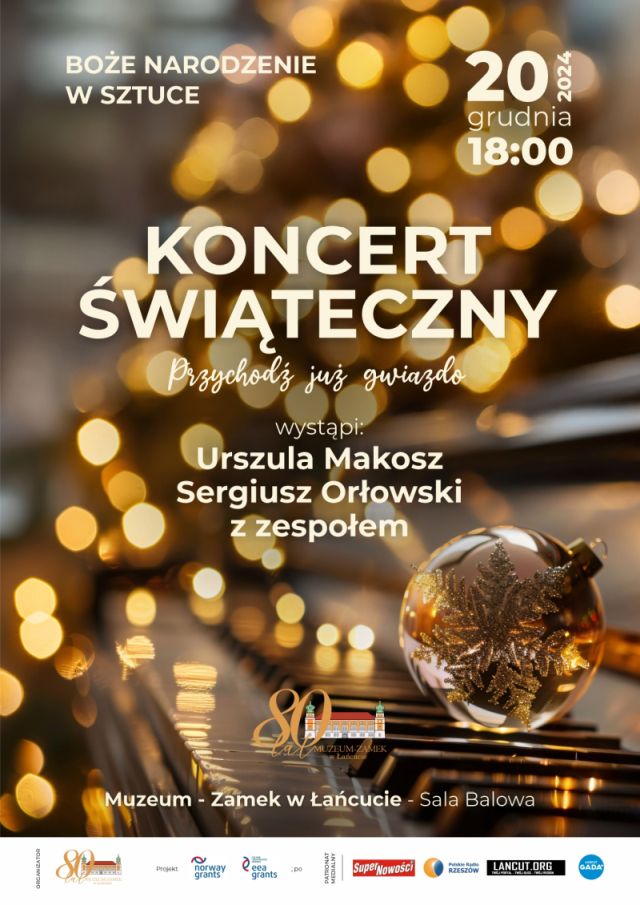 Plakat Dzień Świąteczny w MZŁ - 14-15.12.2024, Świąteczny klimat plakatu, rozgwieżdżone niebo. Program - jak w treści wpisu